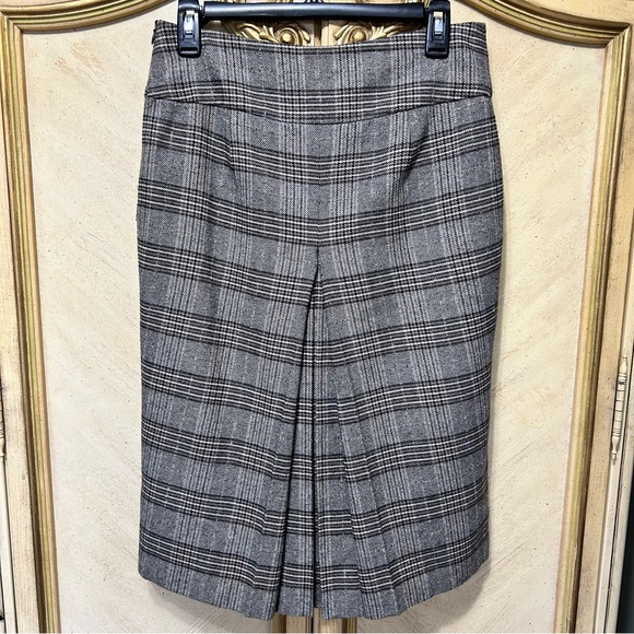 Zara Tan Gray Black Blue Striped Center Pleated Wool Mix Skirt Medium - Picture 2 of 8